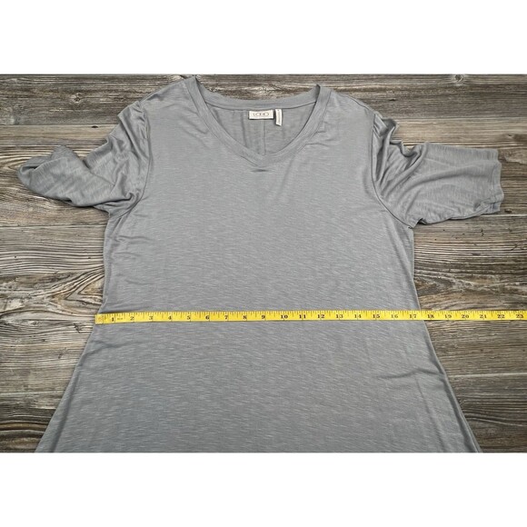 LOGO Lori Goldstein Blouse MED‎ V-Neck Sharkbite Hem Grey Stretchy Casual Comfy - Picture 9 of 12